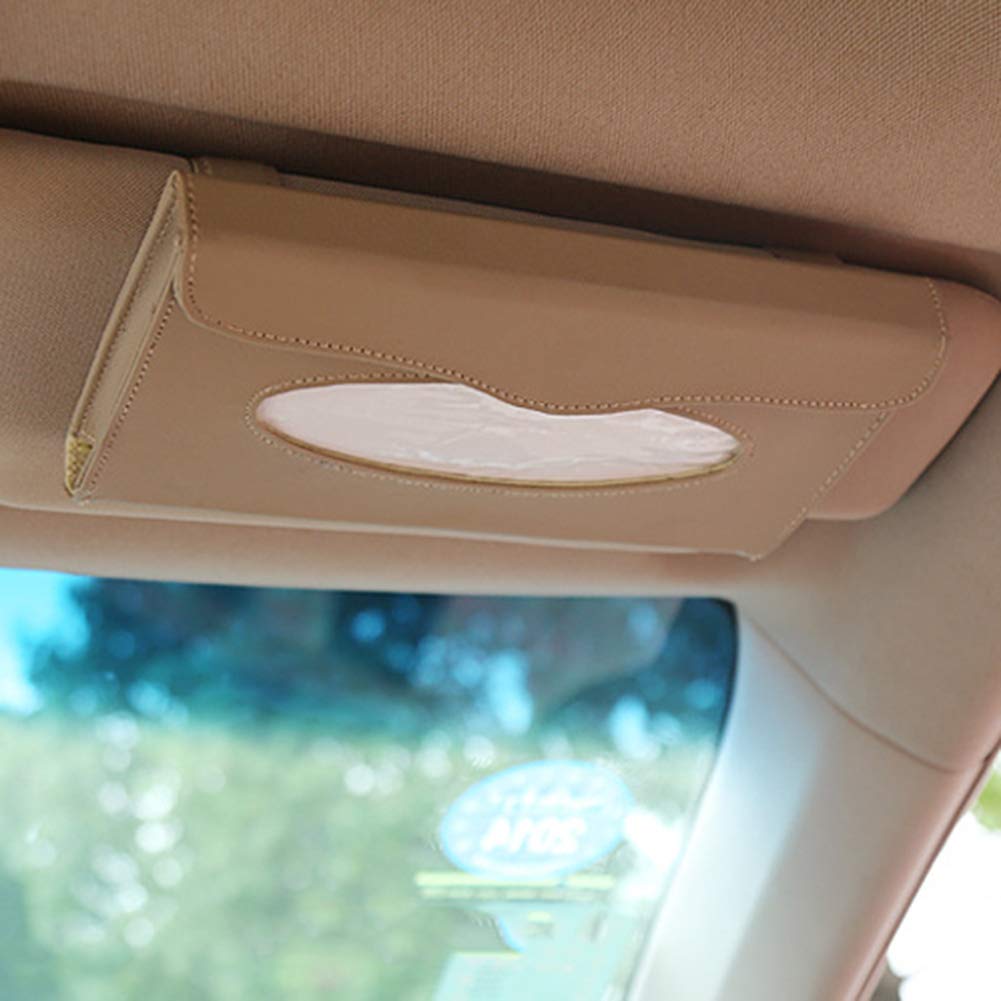 Cartisen PU Leather Car Tissue Holder - Sun Visor Napkin Dispenser for Vehicle, Beige Car Accessory | Perfect for Road Trips, Commuting & Family Travel Organization