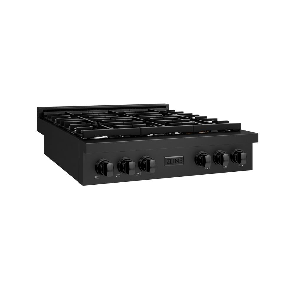 ZLINE 36 Inch Black Stainless Steel 6-Burner Gas Rangetop with Porcelain Cooktop - Professional Grade Stove for Home Kitchen, Restaurant Style Cooking, and Gourmet Meal Preparation (Model SRTB 36)