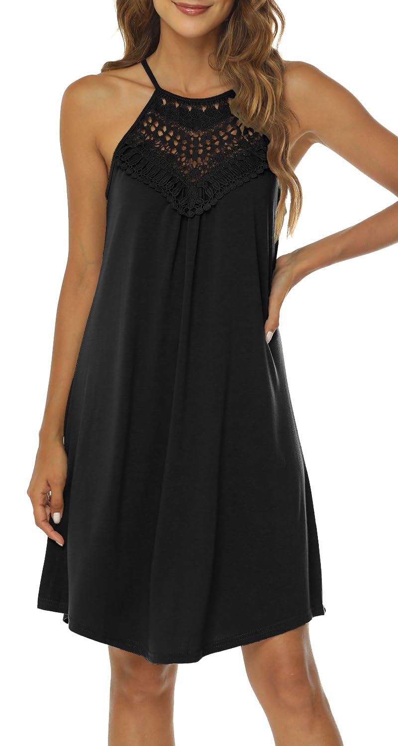 Sweetnight Women's Halter Summer Dresses - Spaghetti Strap Flowy Beach Sundress for Vacation, Pool Party & Casual Outings