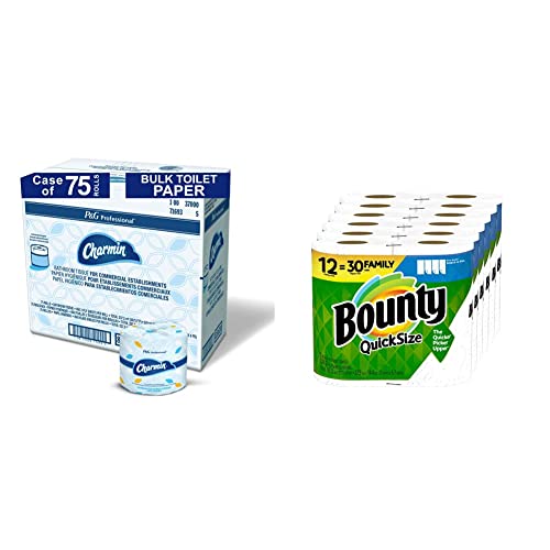 Charmin Professional Bulk Toilet Paper & Bounty Quick-Size Paper Towels - 12 Family Rolls (Equals 30 Regular Rolls) for Business & Commercial Use - Perfect for Offices, Restaurants, and Public Restrooms