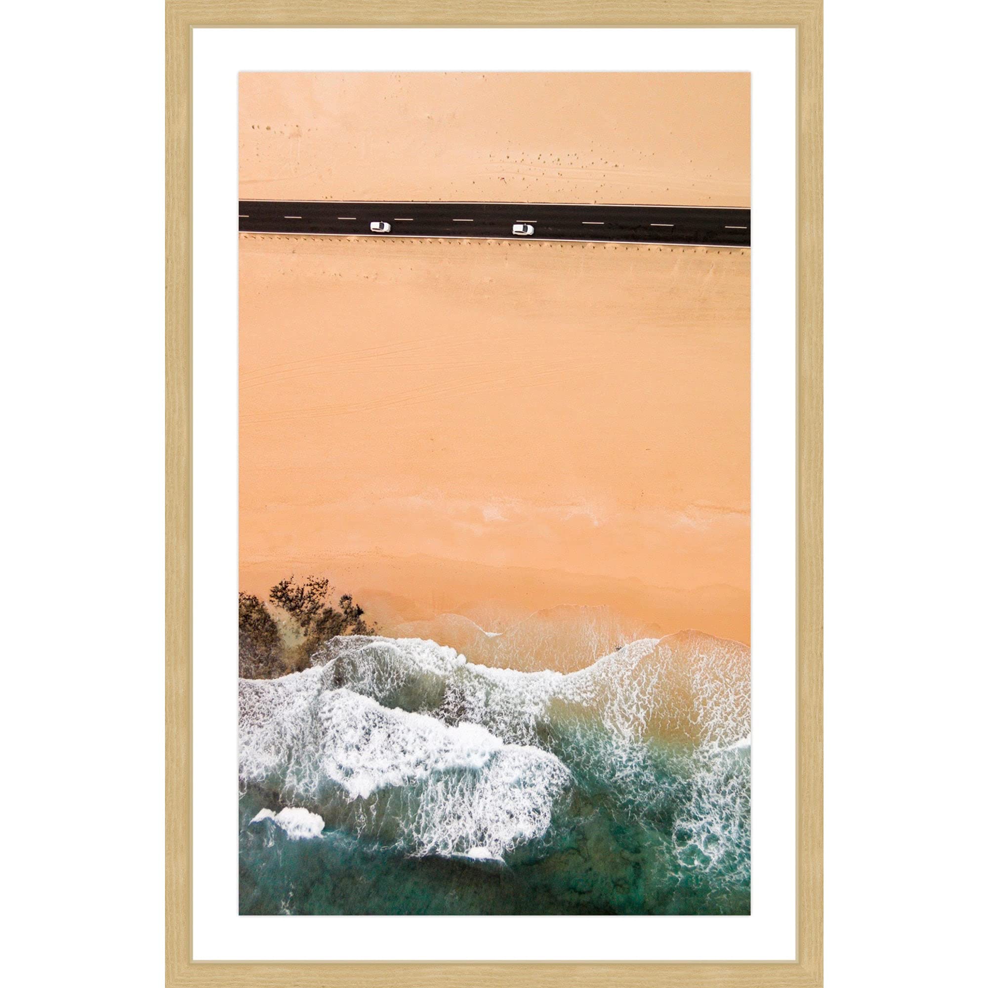 Handmade Driving Along The Beach Framed Print 20x30 - Coastal Wall Art Decor for Living Room, Bedroom & Office - Marmont Hill