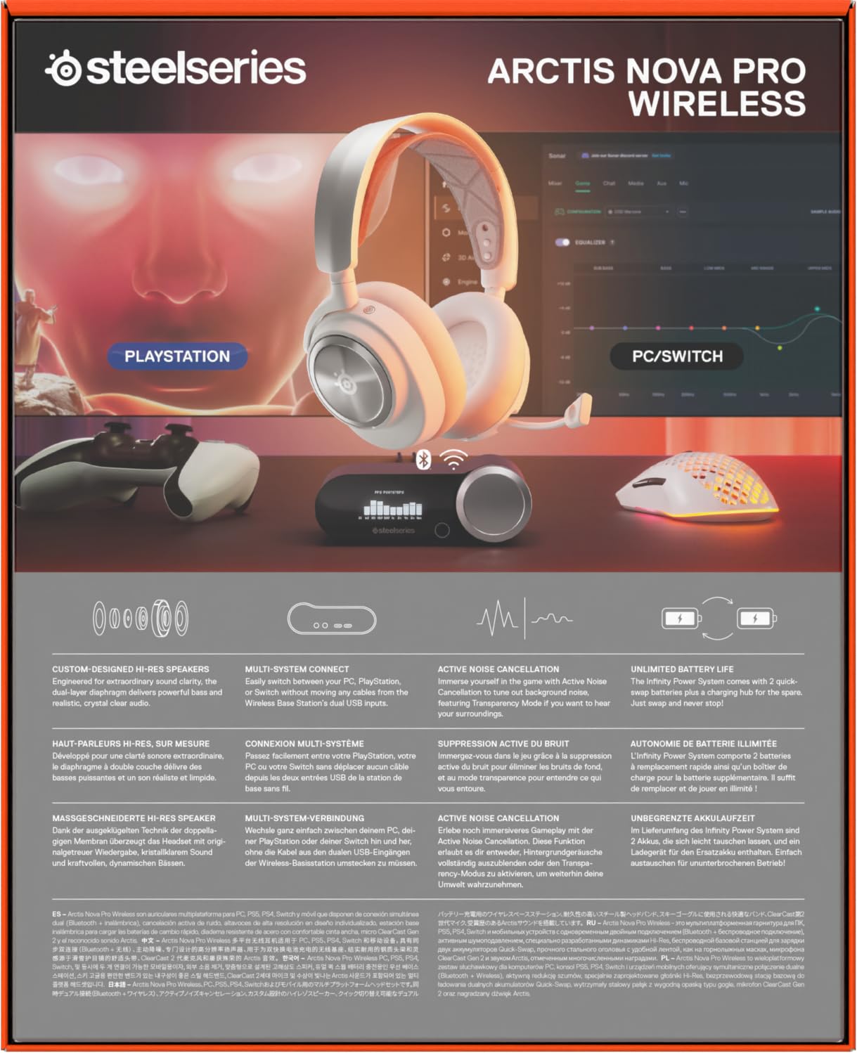 SteelSeries Arctis Nova Pro Wireless Gaming Headset with Active Noise Cancellation - Hi-Res Neodymium Drivers - Infinity Power System - ClearCast Gen 2 Mic - Multi-Platform Compatible (PC, PS5, Nintendo Switch, Mobile) - White - Perfect for Competitive Gaming, Streaming & Home Office Use