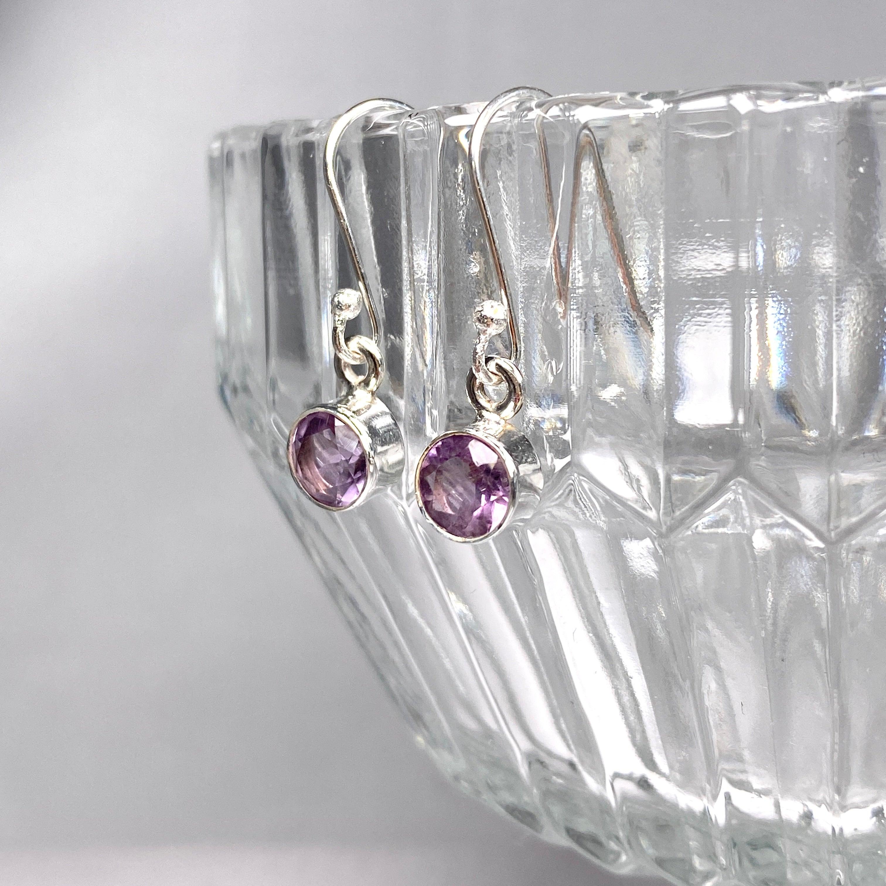 Amethyst Petite Round Faceted Earrings R2363 AMC - Elegant Purple Gemstone Jewelry for Women - Perfect for Weddings, Parties & Everyday Wear