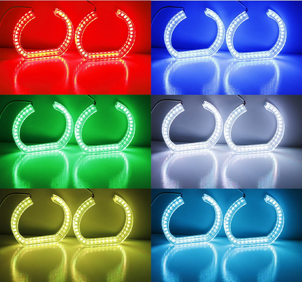 DTM Style RGB LED Angel Eye Halo Rings with Acrylic Covers for BMW Headlights - Upgrade Your BMW's Front Grille & Headlight Style (E36 E46 E90 F30 Models) - Perfect for Night Driving & Car Shows