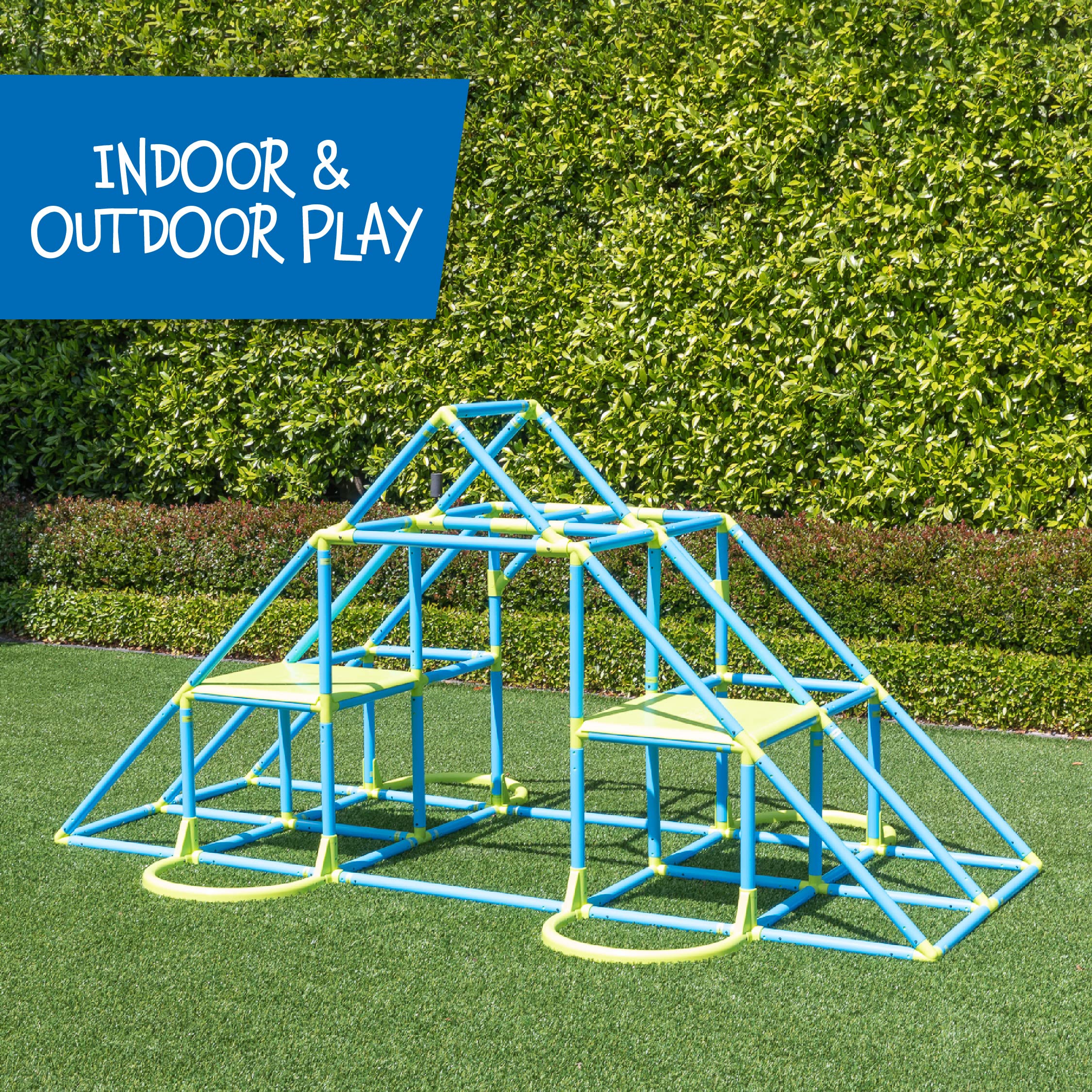 Eezy Peezy Mega Pyramid Monkey Bars Climbing Tower - Outdoor Playground Equipment for Kids Ages 3-8 | Blue & Green Jungle Gym for Backyard, Park & School Play Areas | Encourages Active Play & Physical Development