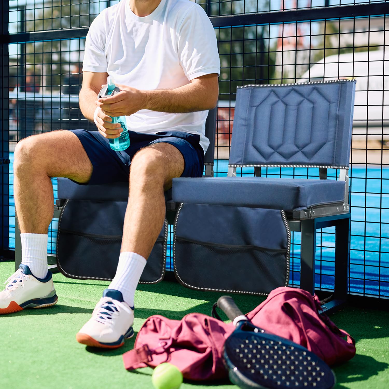 Portable Folding Stadium Chair with Back Support & Cushion - Wide Bleacher Seats with Shoulder Strap, Carry Handle & Storage Pockets - Perfect for Sports Games, Concerts & Outdoor Events