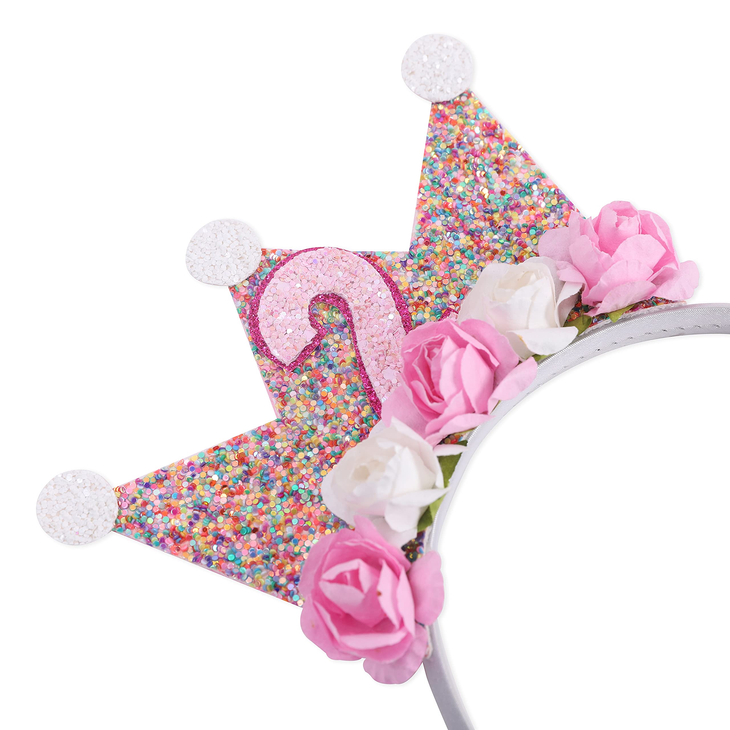 Princess Tiara & Flower Crown Headbands for Girls Birthday Party - Toddler Birthday Crowns for 2nd to 6th Birthday - Perfect for Princess Themed Parties, Photo Shoots & Dress Up Play