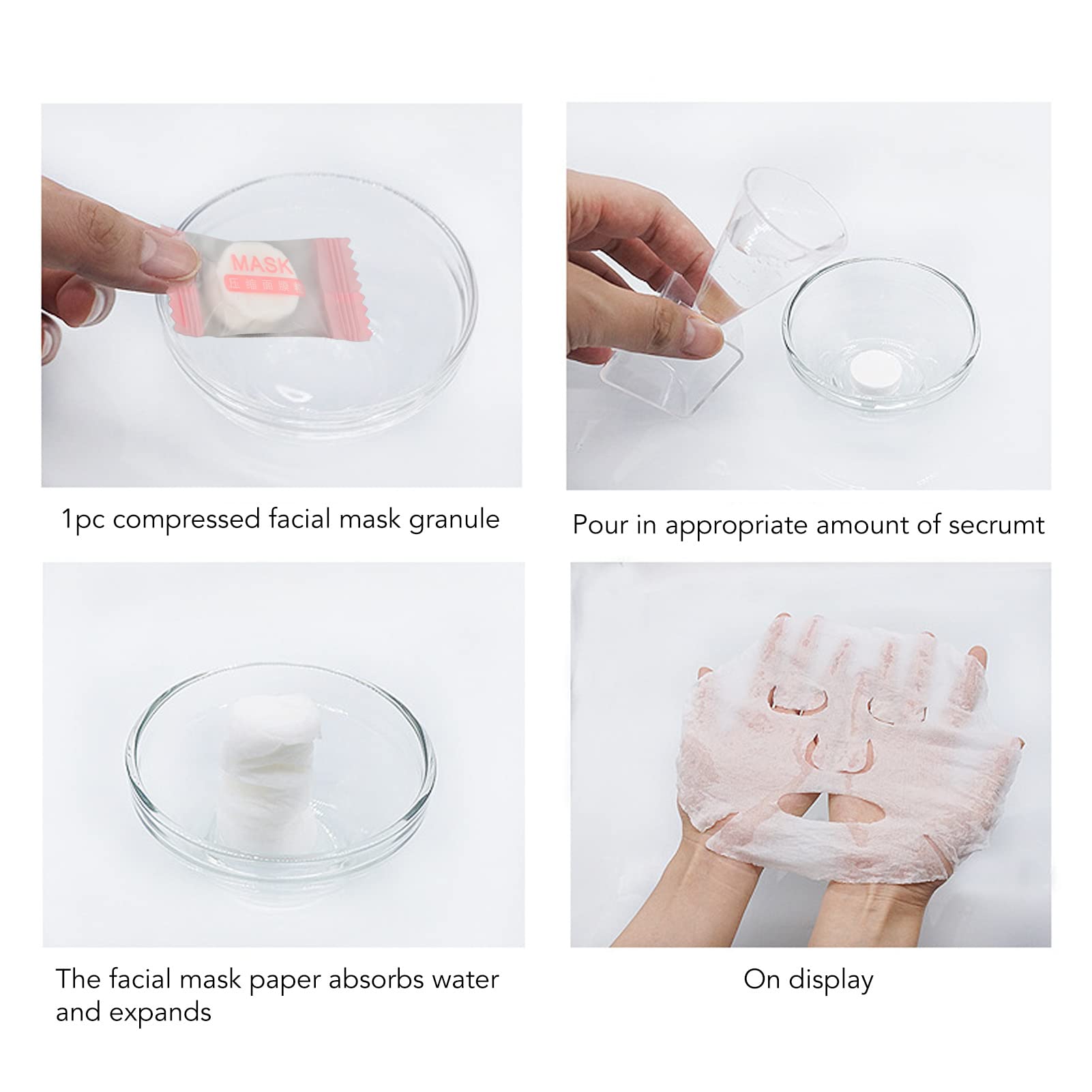 100pcs Compressed Facial Mask Sheets - DIY Disposable Cotton Paper Face Masks for Hydration & Skin Care | Includes Mask Bowl, Brushes & Hair Band | Perfect for Home Spa, Beauty Salon & Self-Care Routine