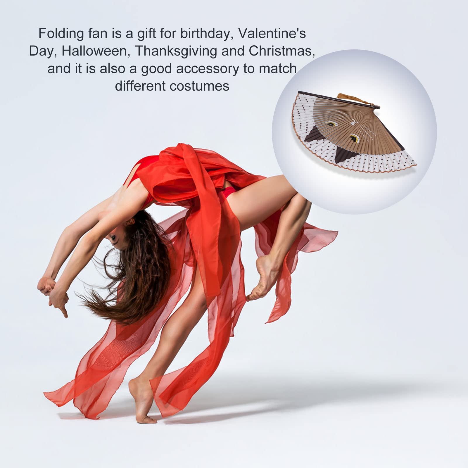 Japanese Style Bamboo Folding Hand Fan with Cat Pattern - Portable Handheld Fan for Wedding, Dance Props, Home Decor & Summer Cooling - Perfect Gift for Women & Party Favors