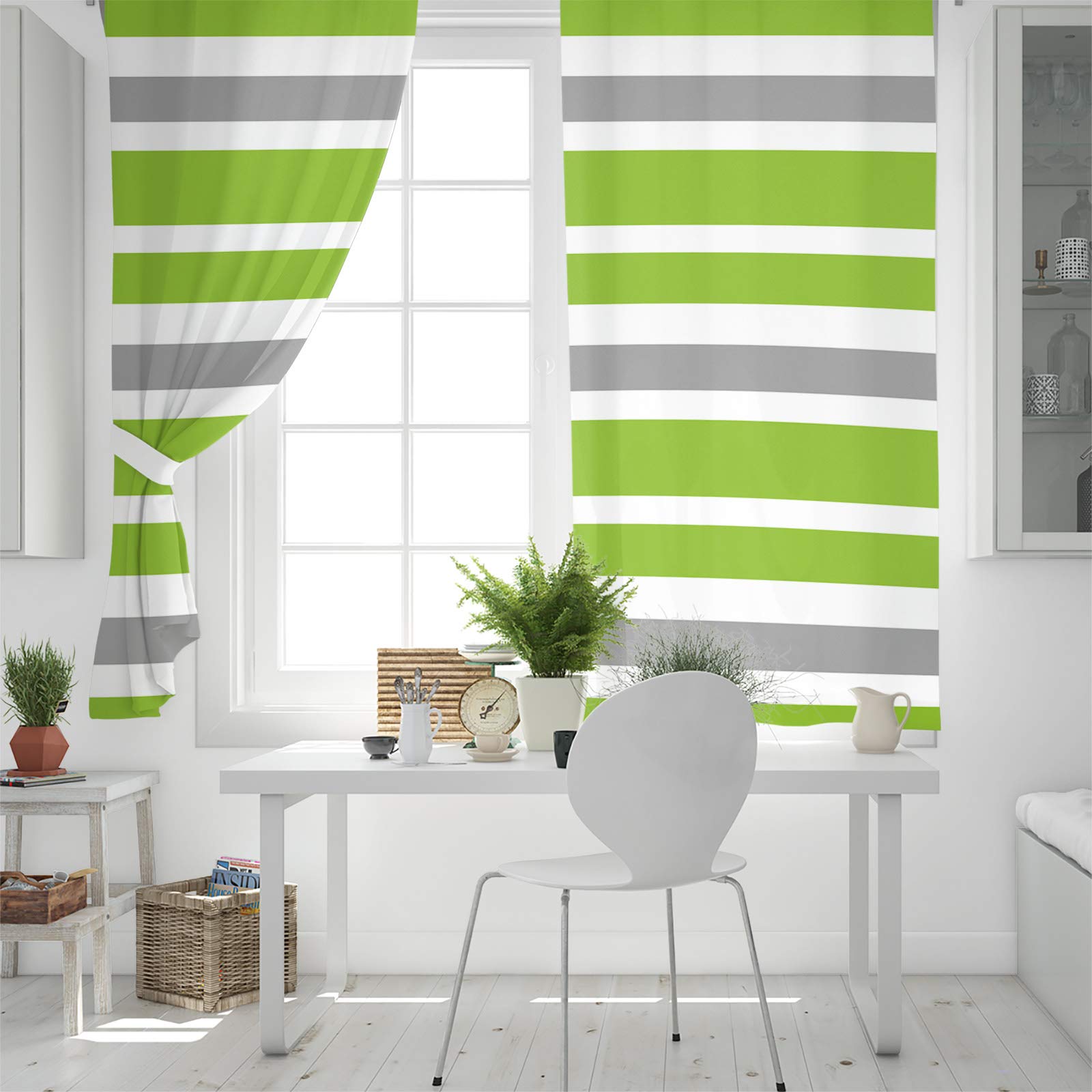 Prime Leader Blackout Curtains 72 Inch Long - Thermal Insulated Drapes for Bedroom & Living Room, Geometric Stripes in Green Gray White (2 Panels, 52x72 Inches) - Perfect for Light Blocking, Energy Saving & Home Decor
