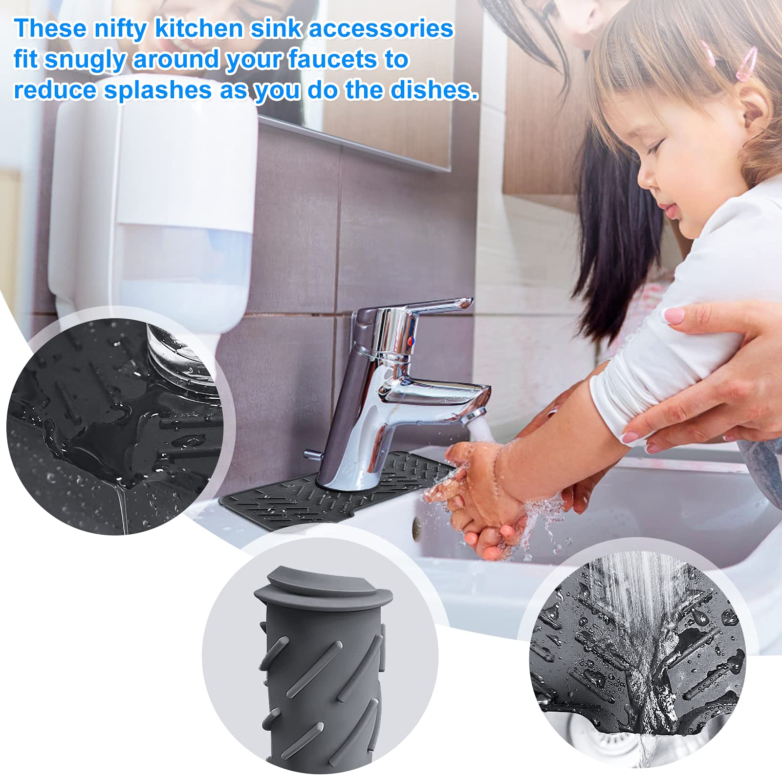 2 PCS Silicone Kitchen Sink Splash Guard - Water Splash Prevention Tray for Faucets, Durable Draining Pad for Kitchen, Bathroom, Bar & RV - Perfect for Washing Dishes, Cleaning Vegetables & Preventing Countertop Mess
