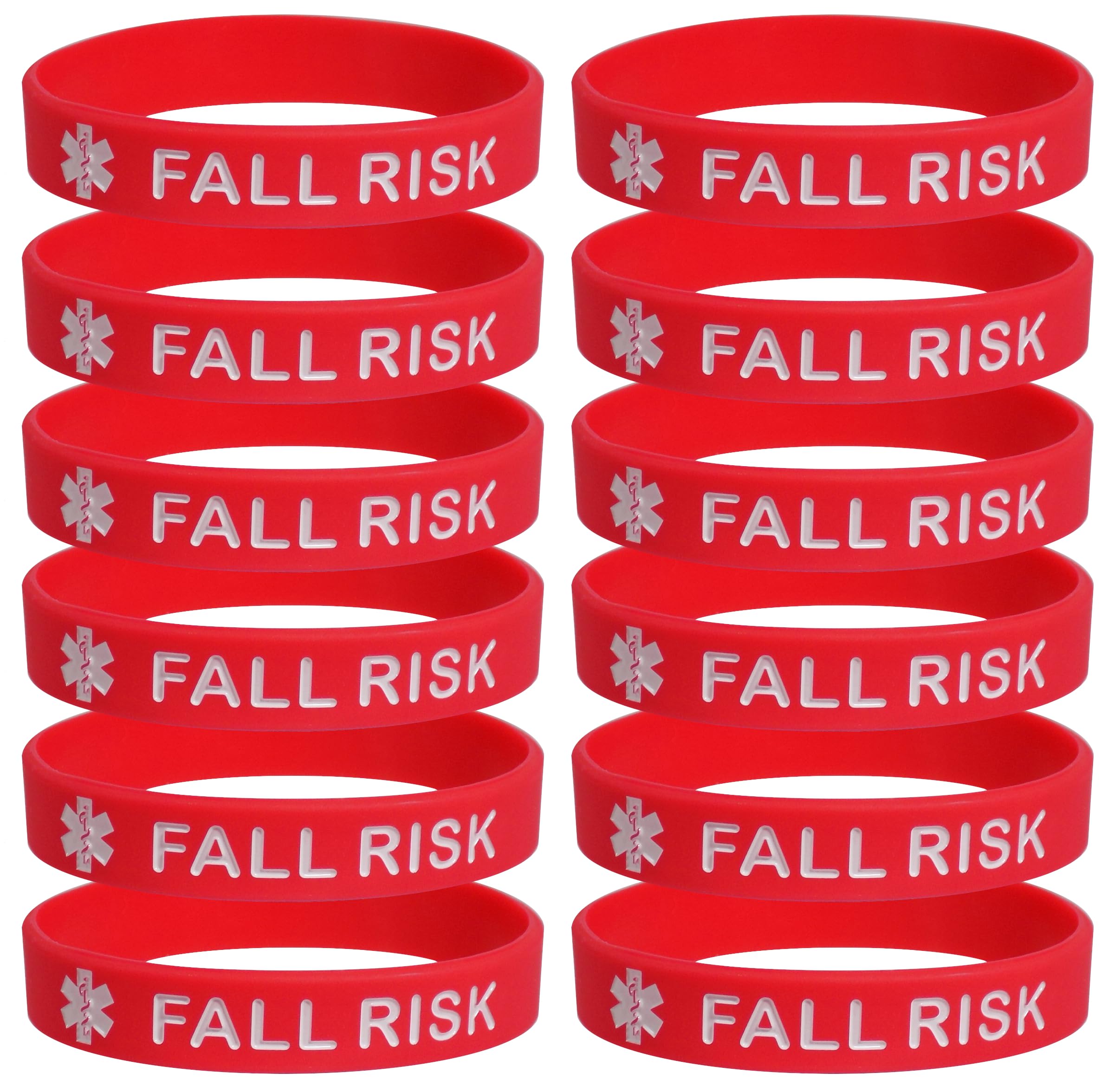 Fall Risk Red Medical Alert Bracelets (12 Pack) - Essential Safety Accessory for Seniors & Patients with Balance Issues