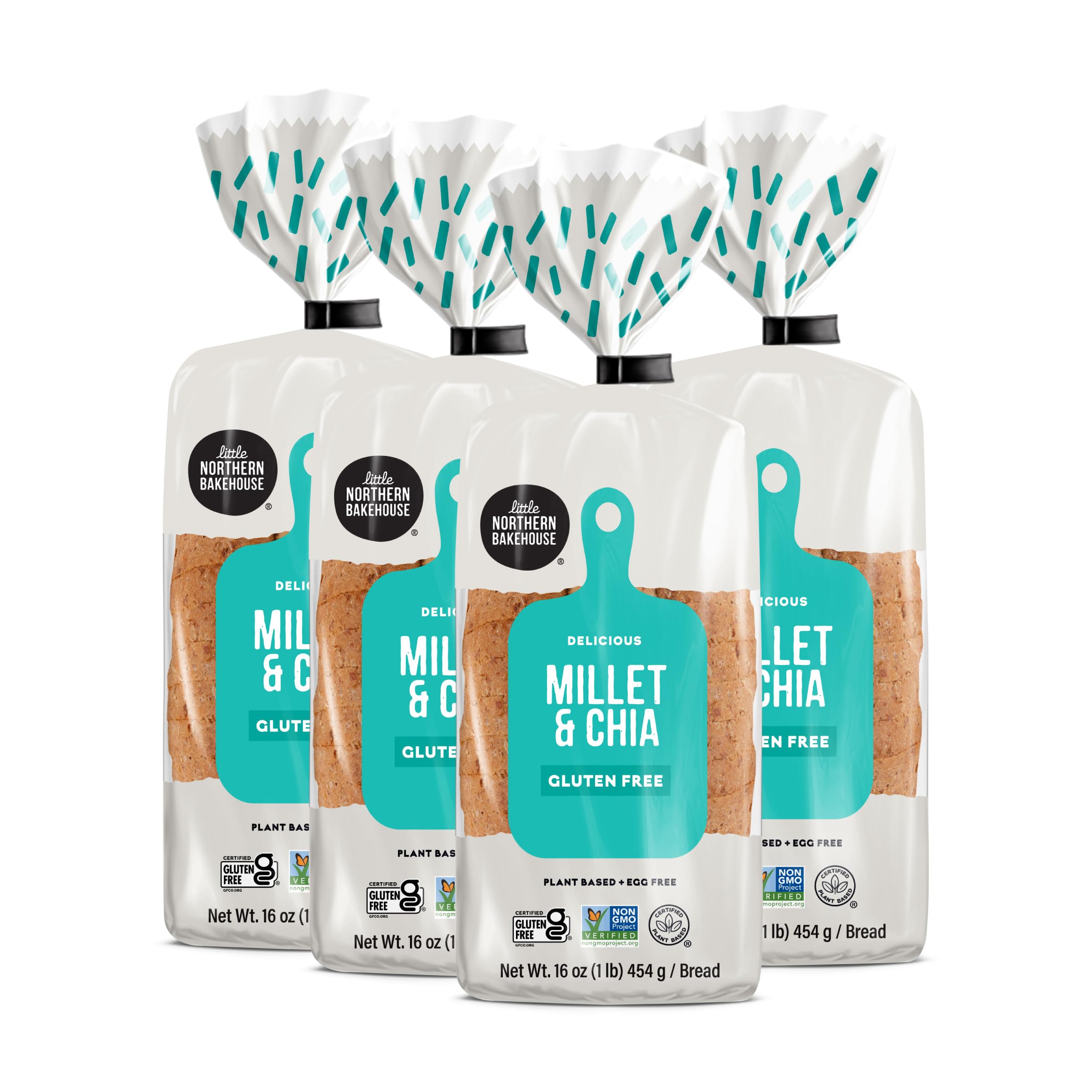 Little Northern Bakehouse Millet & Chia Gluten Free Bread - Non-GMO, Allergy-Friendly Sliced Bread, 4 Pack (16 oz Each) | Perfect for Sandwiches, Toast & Healthy Breakfast