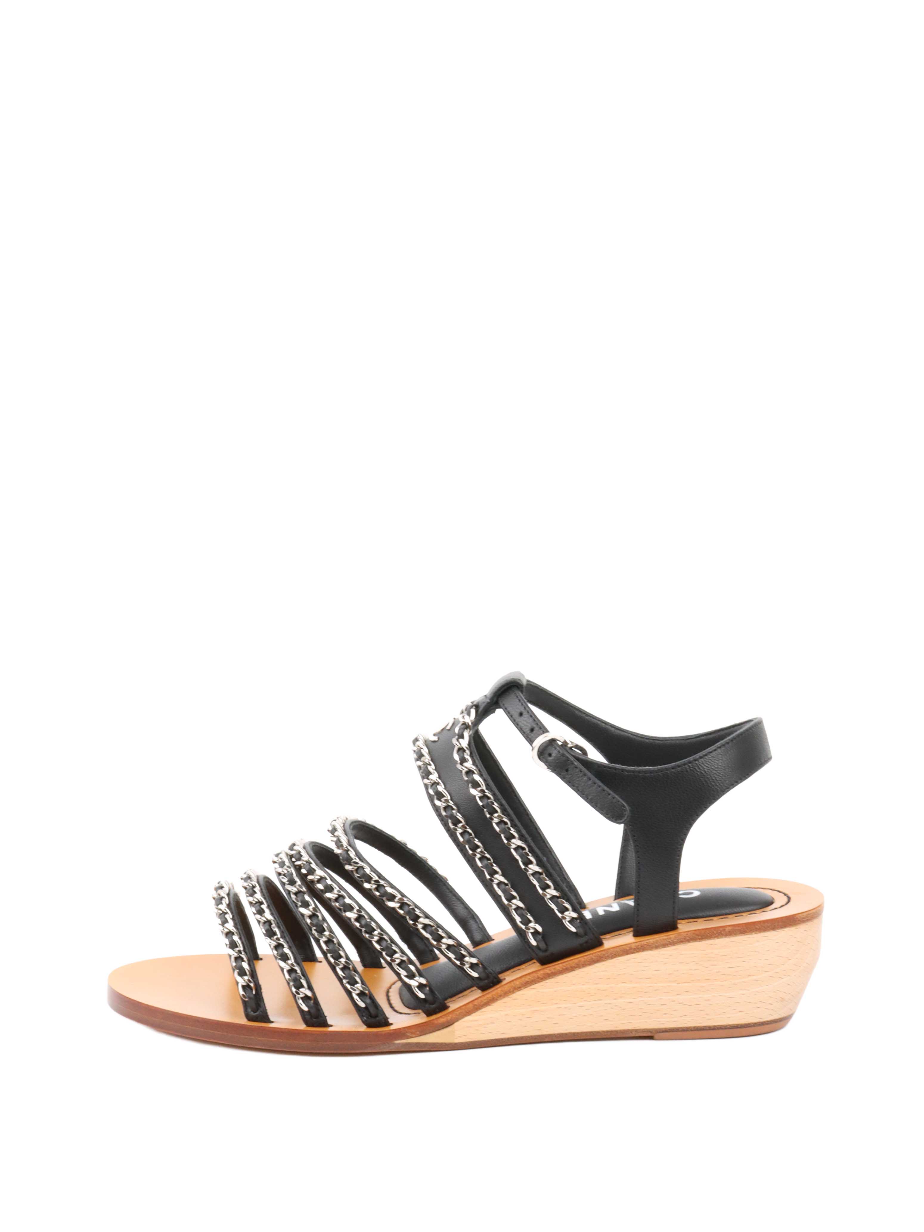 Chanel Women's Wooden Wedge Chain Sandals Size 38 - Luxury Designer Summer Sandals for Beach, Vacation & Casual Outfits