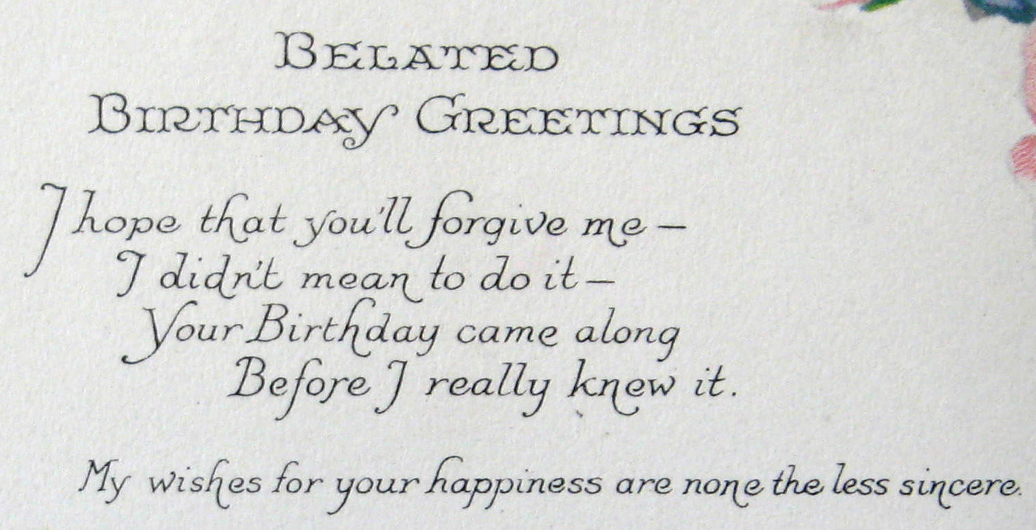 Vintage Butterfly Greeting Card with 1920s Poem - Antique Belated Birthday Gift Tag & Ephemera for Scrapbooking, Journaling, and Vintage-Themed Parties