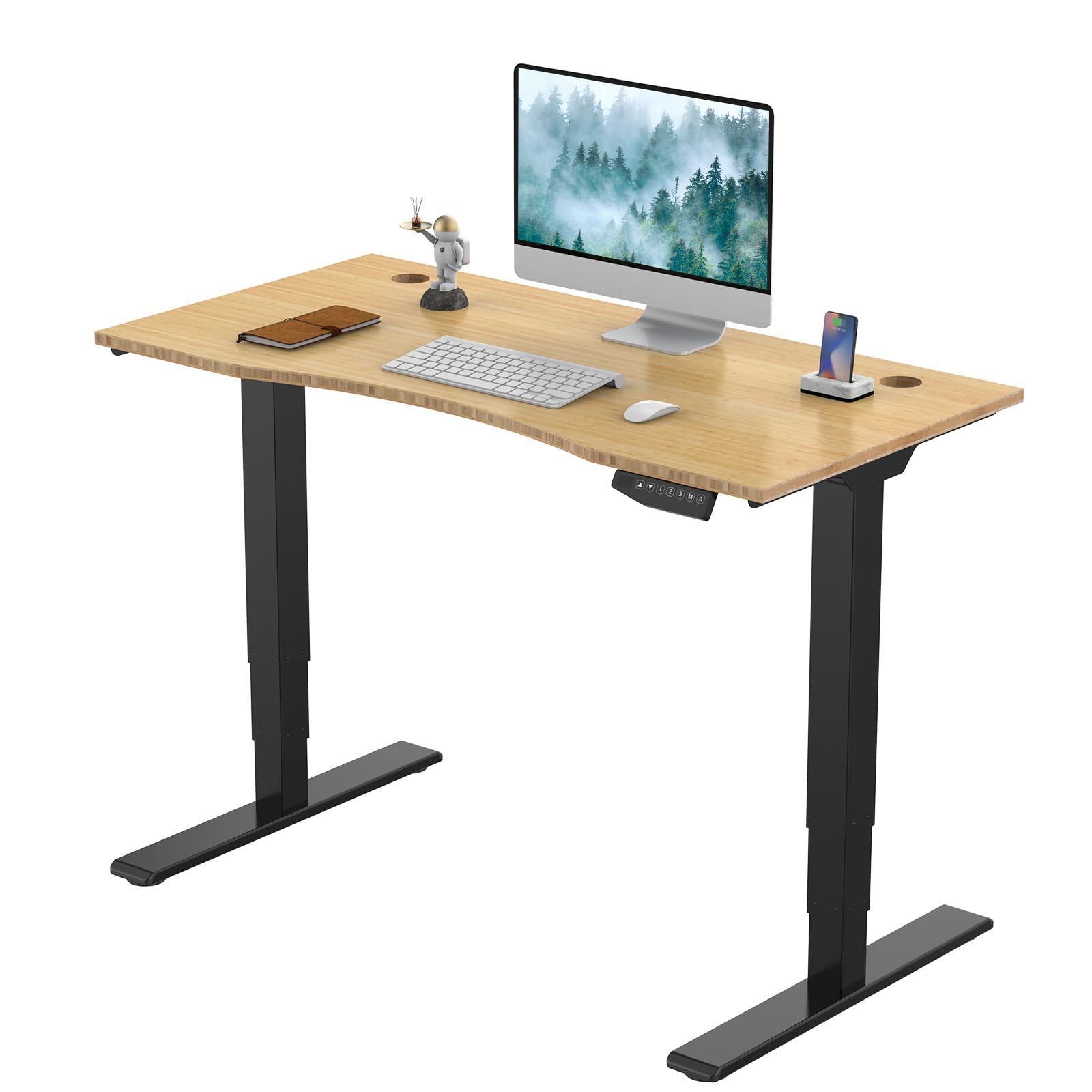 48 Inch Bamboo Electric Standing Desk - 3 Stage Dual Motor Height Adjustable, Stable & Durable Sit Stand Desk for Home Office (Black Frame/48