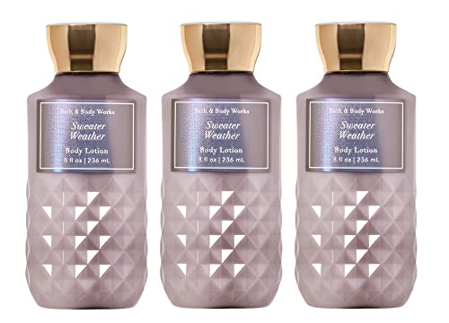 Bath & Body Works SWEATER WEATHER Body Lotion - Moisturizing Lotion for Dry Skin - Value Pack of 3 Full Size Bottles (8 oz Each) - Perfect for Winter Skincare & Gift Giving