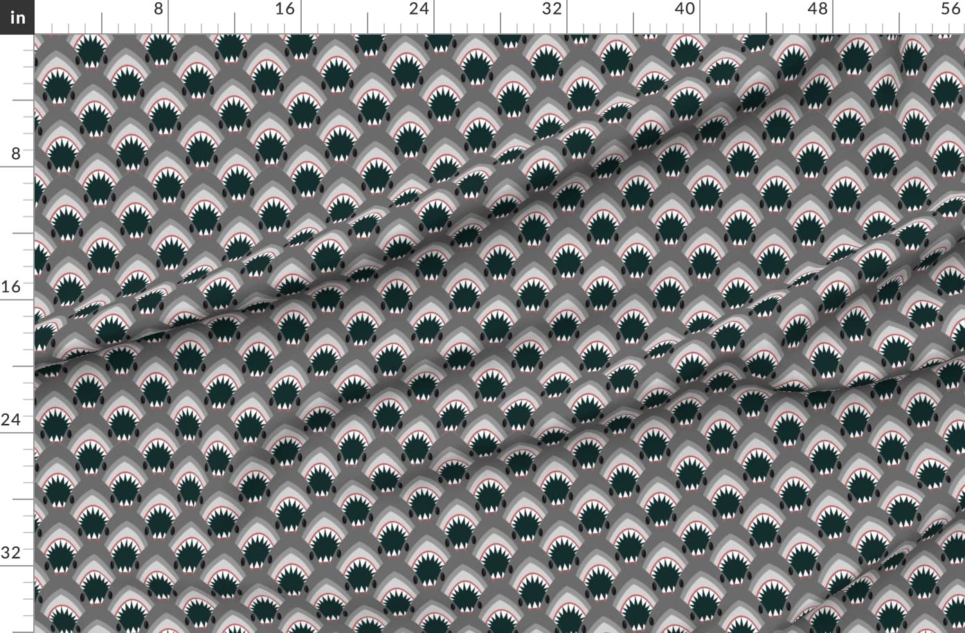 Shark Faces Ocean Sharks Teeth Printed Organic Cotton Sateen Fabric by The Yard - Premium Material for Sewing, Quilting, Apparel & Home Decor - Perfect for Shark-Themed Bedding, Curtains and DIY Craft Projects
