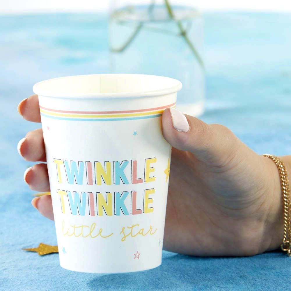 Twinkle Twinkle 8 oz Disposable Paper Cups - Pack of 16 - Eco-Friendly Party Cups for Birthday, Baby Shower & Holiday Celebrations