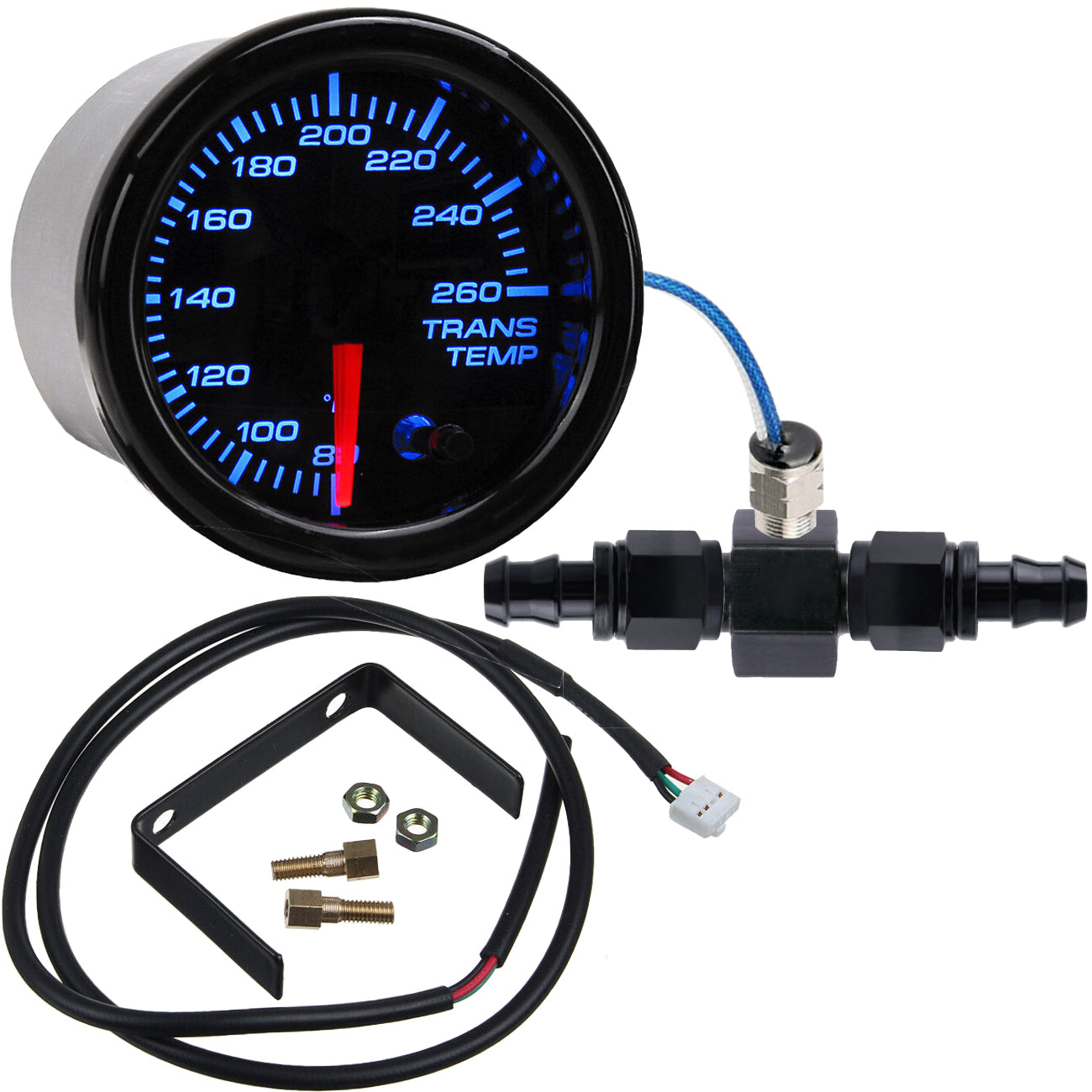 2 Inch Transmission Oil Cooler Temperature Gauge Sender Unit with AN Hose Fitting - Perfect for Automotive, Racing & Performance Vehicle Cooling Systems
