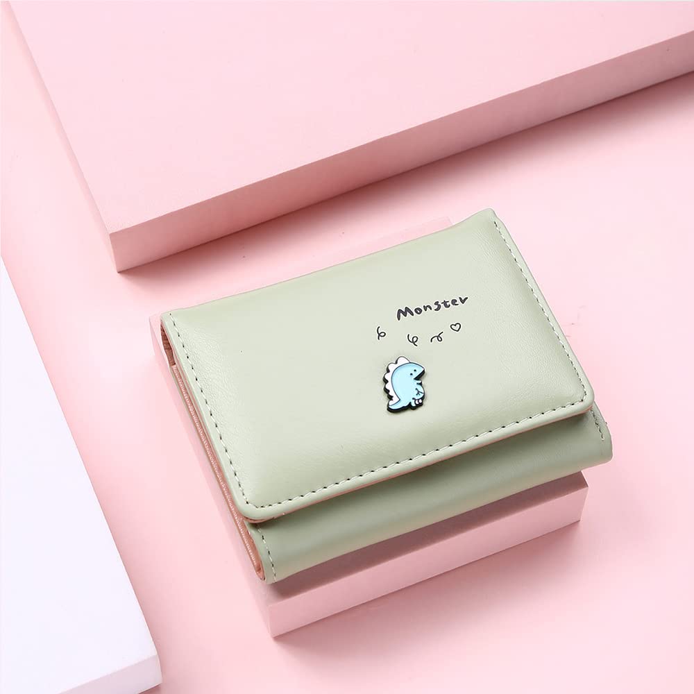 Dinosaur PU Leather Wallet for Women - Compact Trifold Card Holder with ID Window, Perfect for Teens & Daily Use