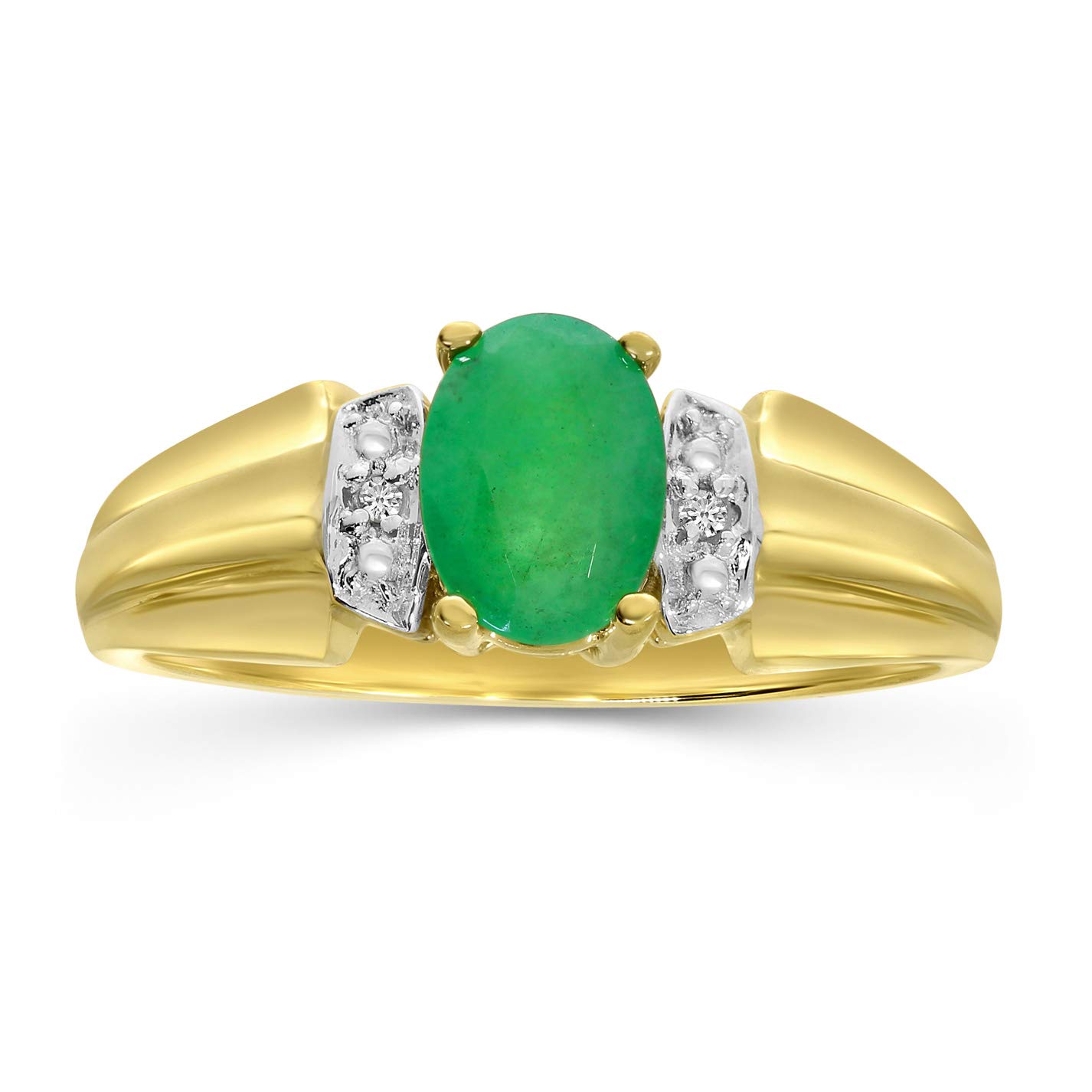 14K Yellow Gold Oval Emerald and Diamond Ring for Women - Elegant Engagement, Wedding, Anniversary Gift - Perfect for Special Occasions