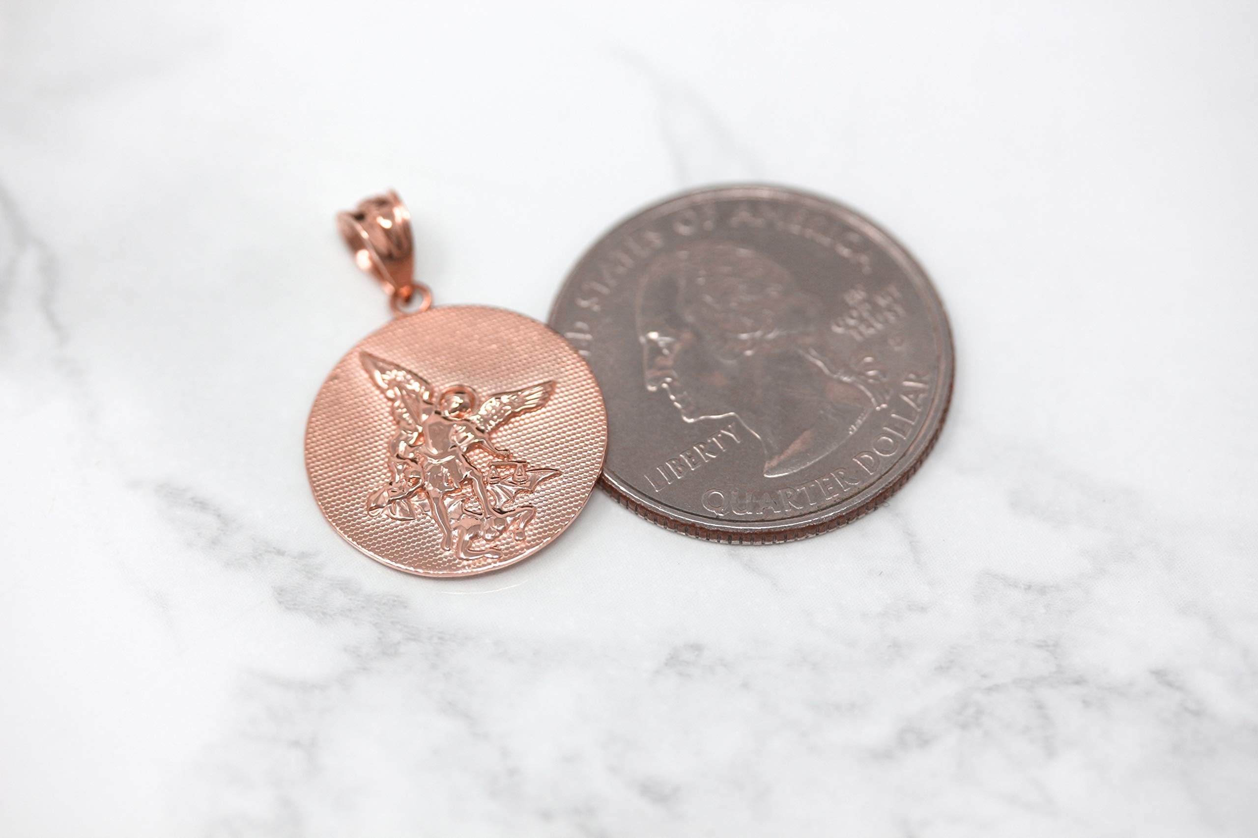 10k Gold Saint Michael Protect Us Coin Charm Pendant for Necklace - Religious Jewelry for Men & Women - Spiritual Protection Gift for Baptism, Confirmation, First Communion