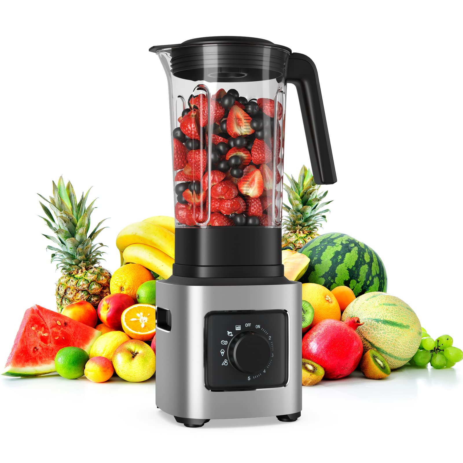 PETSITE Professional 68 oz Countertop Blender - 1500W High-Power Kitchen Blender with 6 Stainless Steel Blades, 5-Speed Control & 5 Preset Functions - Perfect for Smoothies, Protein Shakes, Baby Food & Meal Prep - Ideal for Home, Restaurant & Commercial Use
