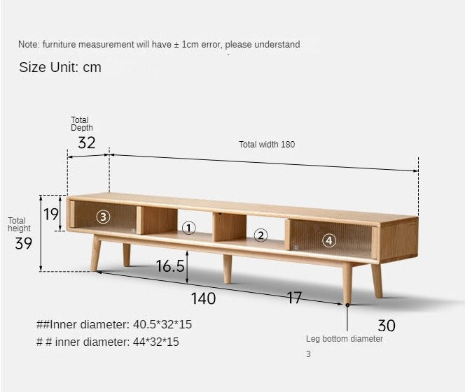 Solid Oak Wood TV Stand with Glass Sliding Doors - Rustic Rubber Wood Entertainment Center for Living Room, Bedroom & Home Theater