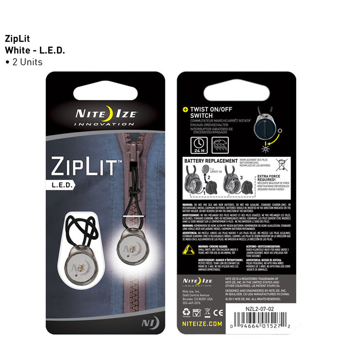 Nite Ize ZipLit White 2-Pack Rechargeable LED Zipper Pulls for Backpacks, Jackets & Luggage – Outdoor Gear & Travel Accessories