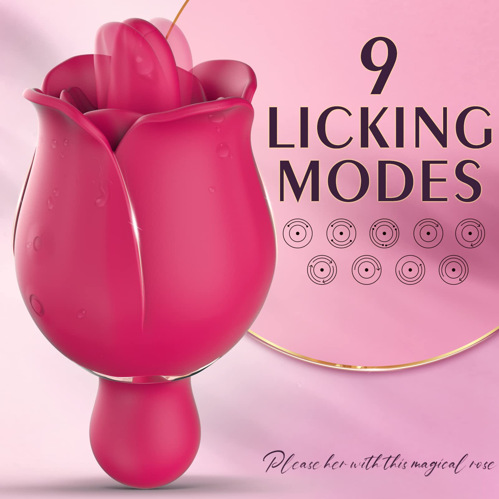 Rose Toy Vibrator for Women - Clitoral Stimulation & Tongue Licking Adult Sex Toy with 9 Powerful Vibration Modes, Waterproof Mini Vibrator for Couples - Perfect for Solo Play & Intimate Moments in Bedroom or Shower
