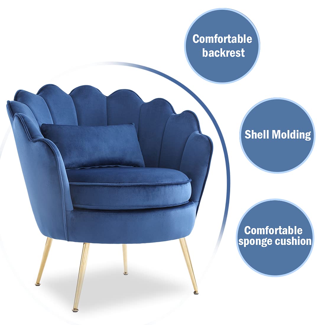 Modern Velvet Accent Chairs Set of 2 - Dark Blue Upholstered Armchairs with Golden Metal Legs for Living Room, Bedroom or Makeup Vanity | Stylish Seating for Home Decor, Lounge & Guest Room