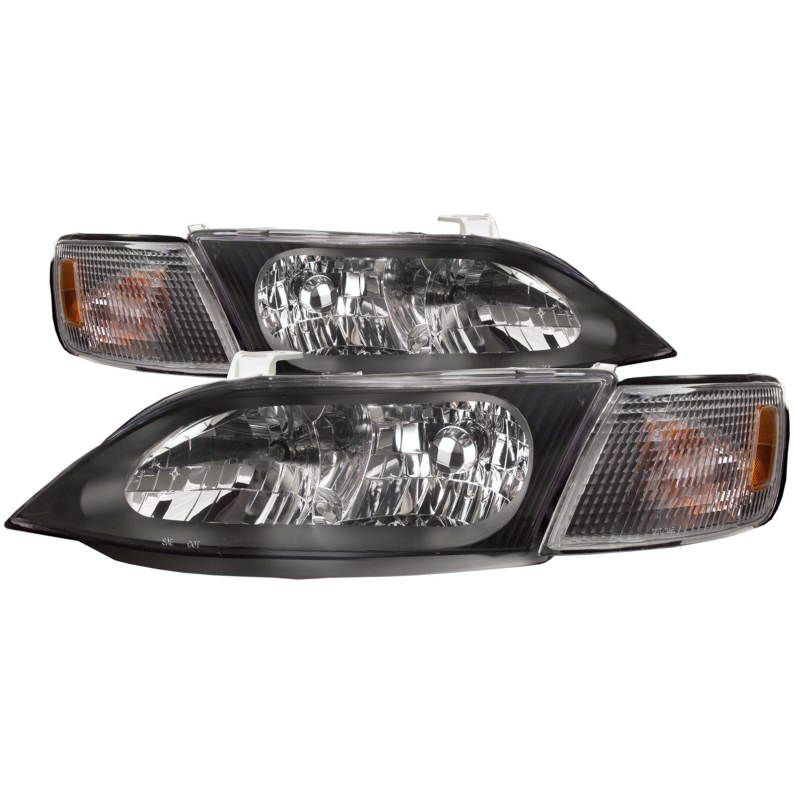PERDE Black Housing Halogen Headlights 4Pc Set - Clear Lens Corner Lights Compatible with Lexus ES300 1997-2001 - Includes Left Driver & Right Passenger Side Headlamps - Perfect for Night Driving & Car Upgrades