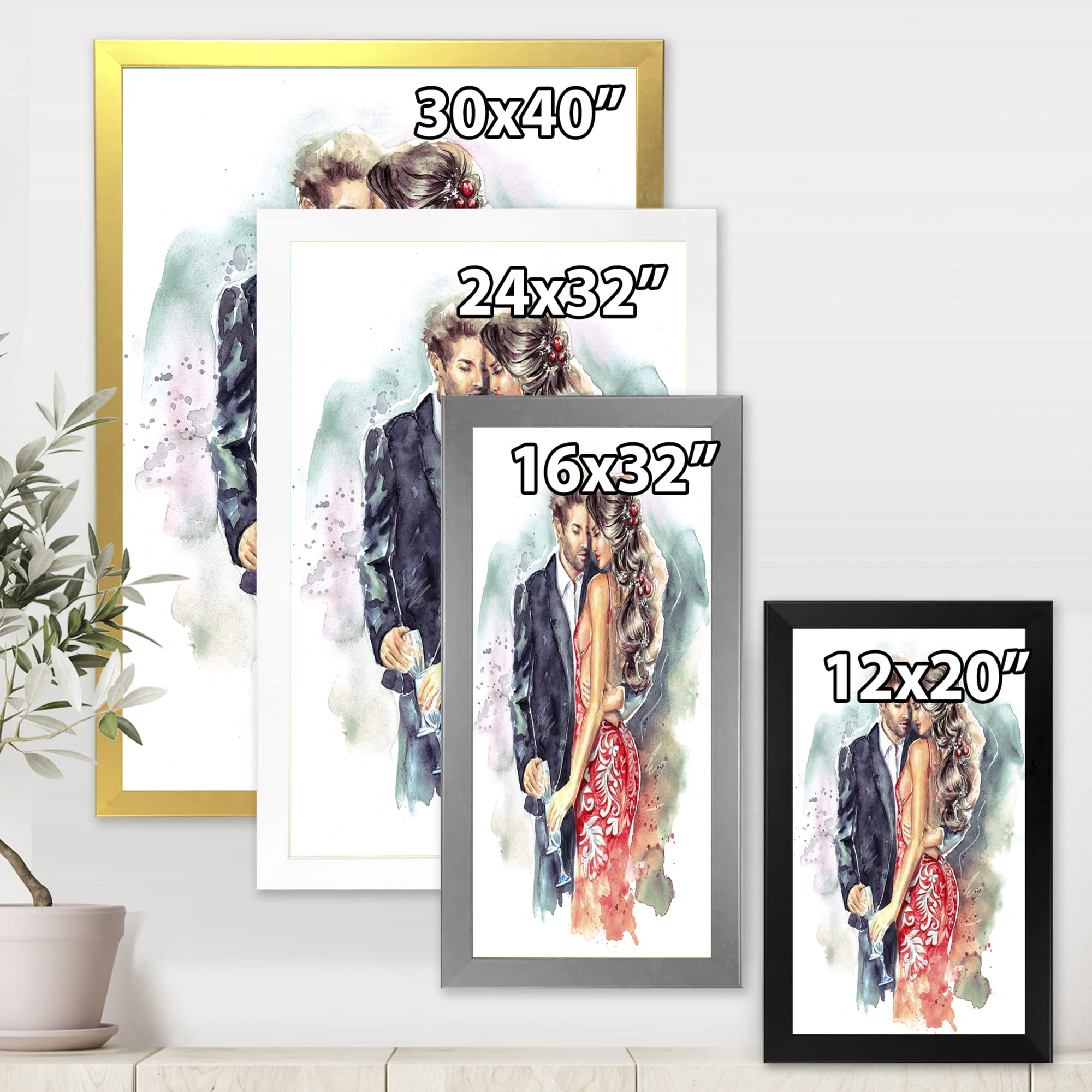 Romantic Couple with Champagne Glasses New Year Wall Art - Elegant Framed Home Decor for Living Room, Bedroom & Wedding Anniversary Gifts