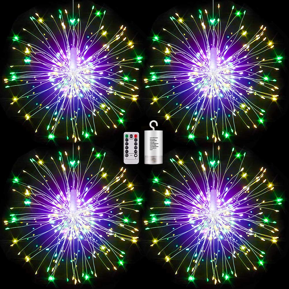 FOOING 4 Pack LED Starburst String Lights - Remote Control, 8 Modes for Wedding Christmas Party Decor