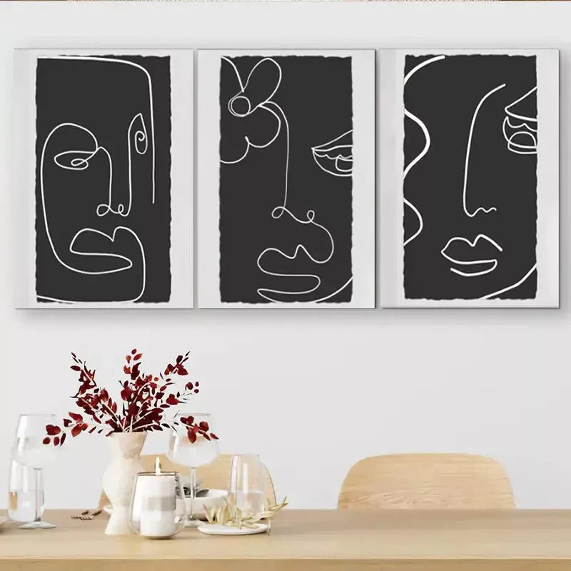 3-Piece Minimalist Line Art Face Triptych Wall Decor Set - Framed Canvas 40x60cm (16x24in) - High Quality Print, Ready to Hang - Perfect for Living Room, Bedroom & Office Decor - 100% Australian Made