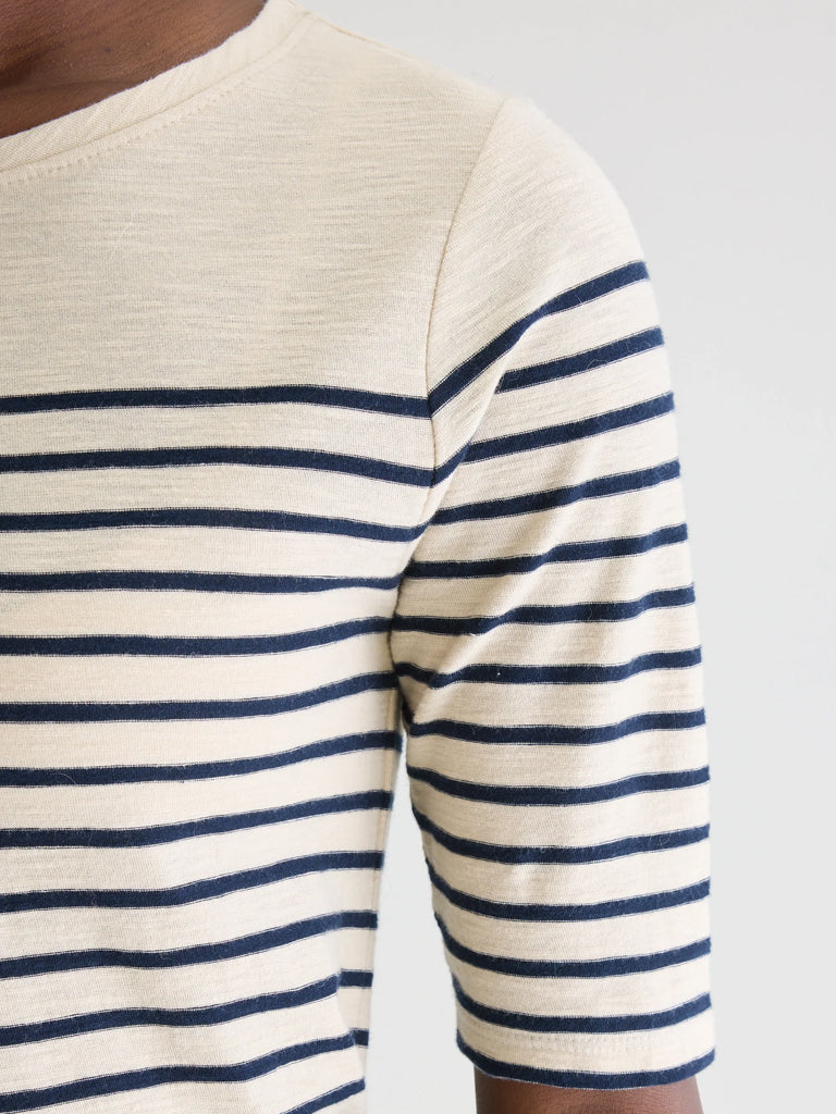 Bellerose Mias Navy and Ecru Striped T-Shirt for Women | Casual Cotton Tee for Everyday Wear and Layering