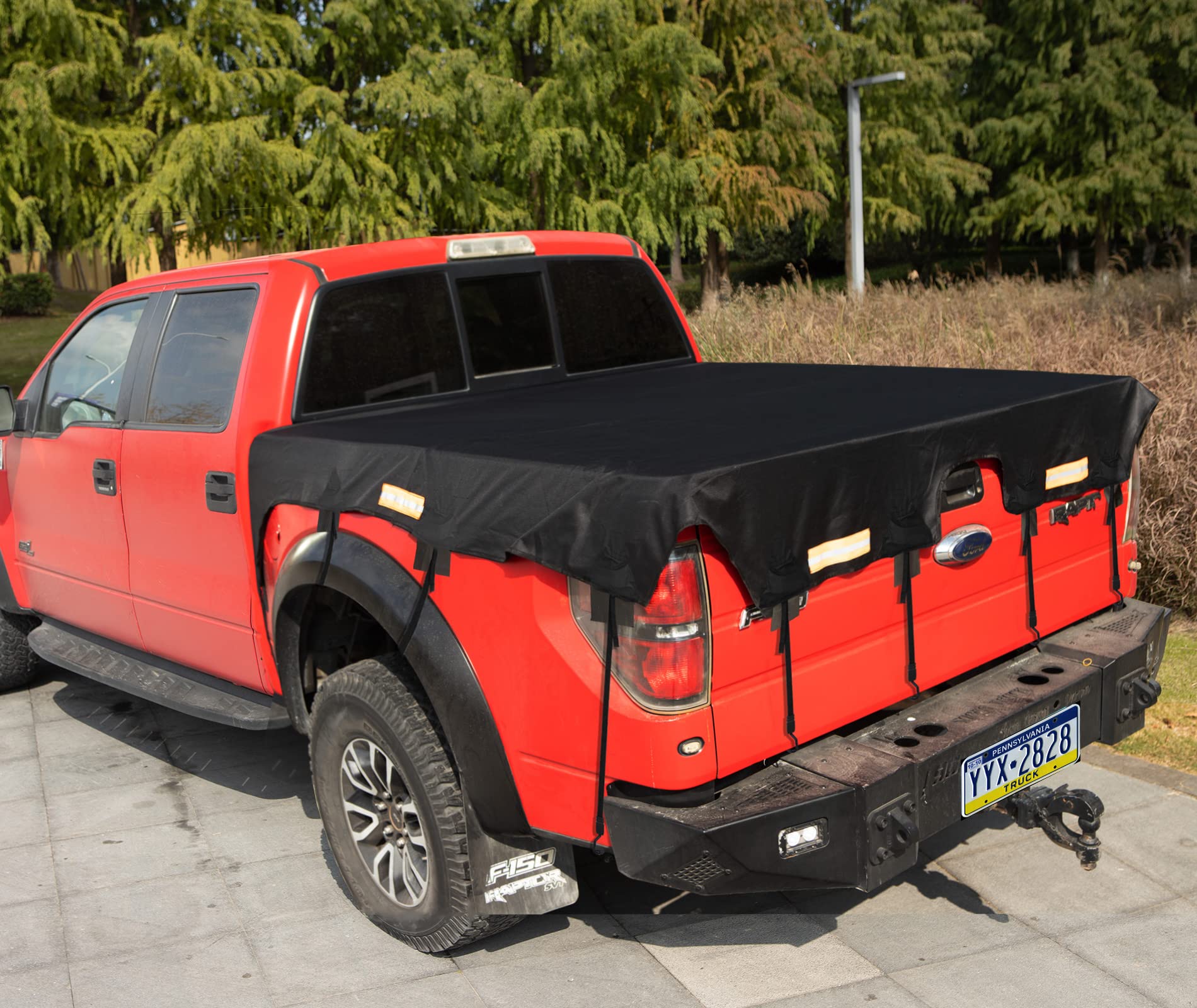 Heavy Duty 600D Waterproof Truck Bed Cover for Ford F150 & F150 Raptor (5.7' Short Bed) - Black Oxford Cargo Tarp with Bungee Belts | All-Weather Protection for Camping, Hauling & Outdoor Adventures