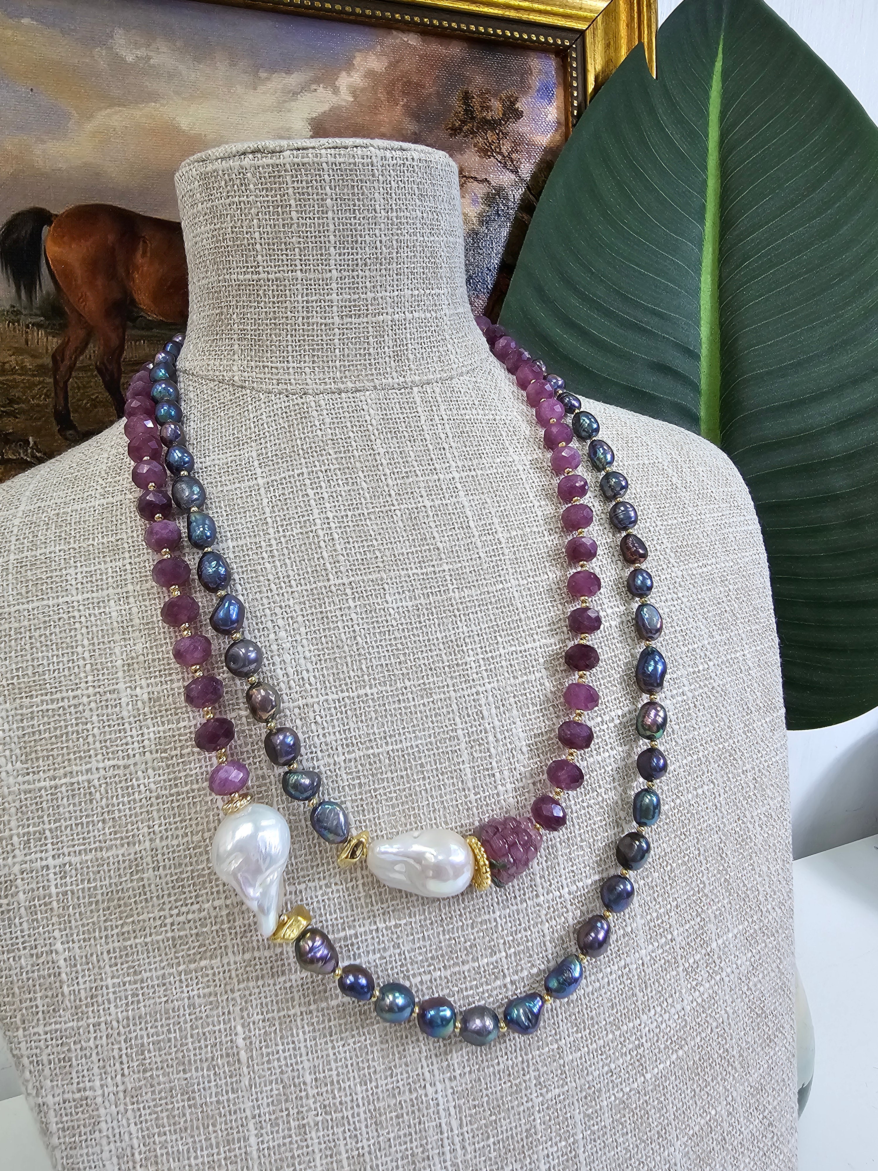 Elegant Purple Pearls with Agate & Baroque Pearls Long Necklace NN022 - Perfect for Weddings, Parties & Formal Occasions