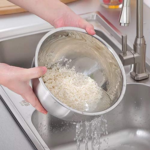 Premium Stainless Steel Rice Washing Bowl with Side Drainer - Large Capacity Kitchen Colander for Washing Rice, Fruits & Vegetables | Durable Food Strainer for Cooking, Meal Prep & Healthy Eating