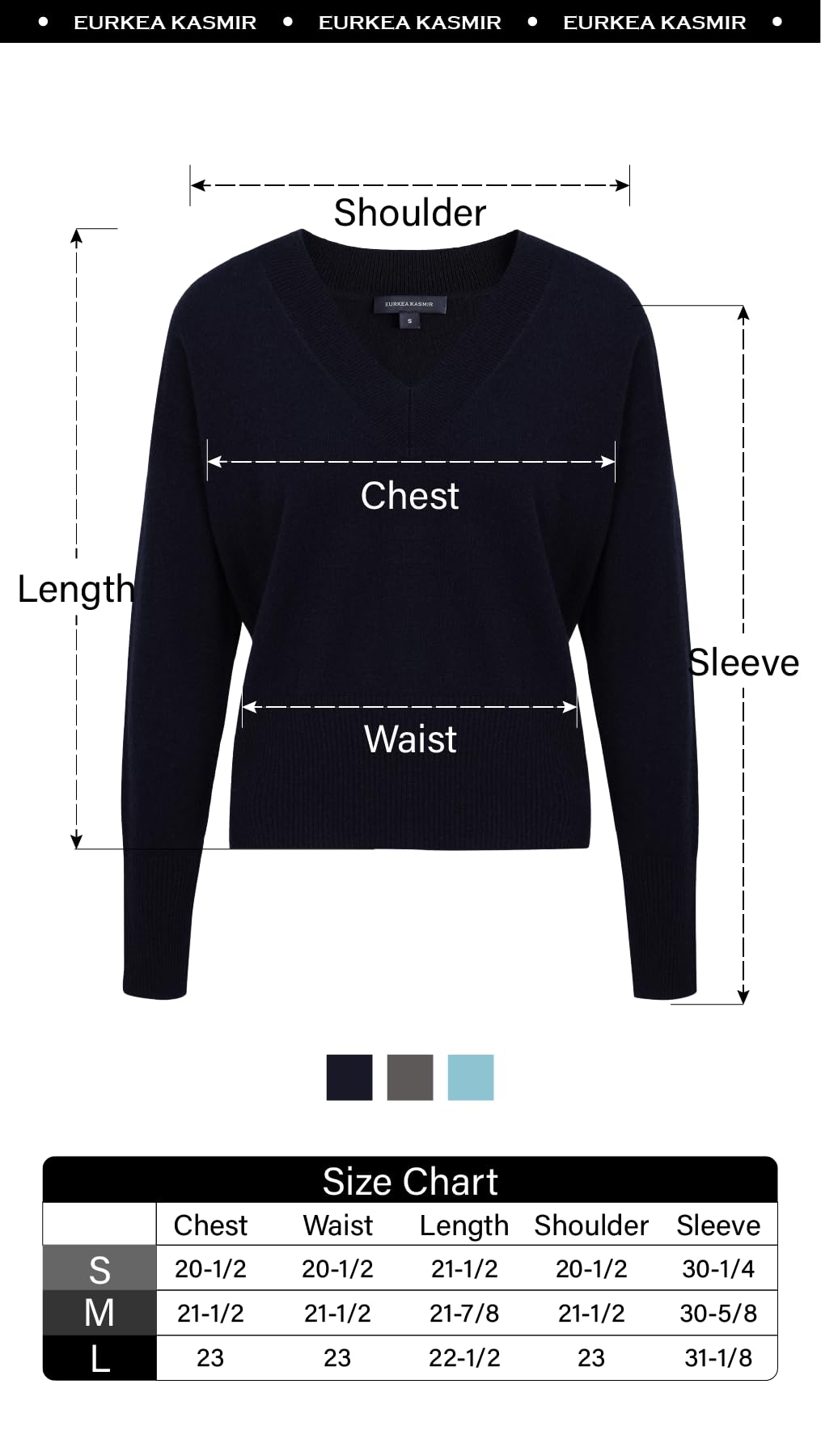 EURKEA 100% Cashmere Women's Deep V Neck Sweater - Soft Long Sleeve Pullover Top for Women | Perfect Gift for Her | Office Wear, Date Night & Winter Layering