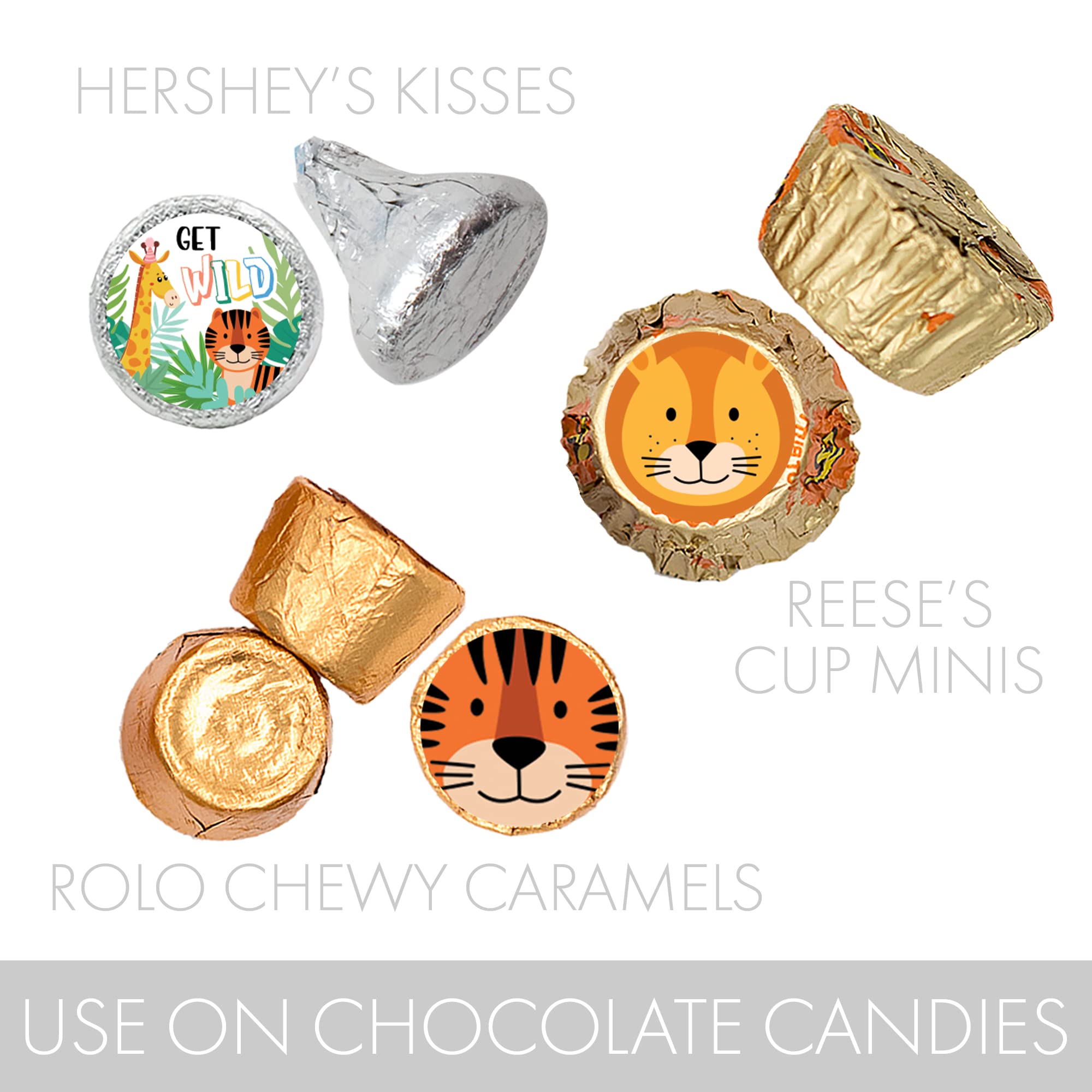 Wild Jungle Birthday Party Favors - Chocolate Kisses Candy Stickers & Party Animal Decorations (180 Labels) - Perfect for Kids Birthday Parties, Baby Showers & Themed Events