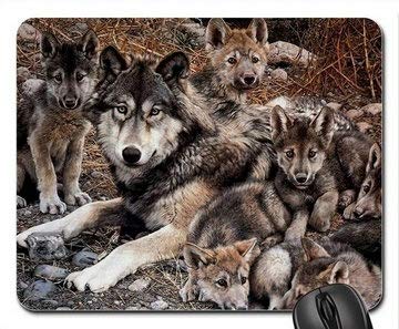 Wolf Family Mouse Pad - Non-Slip Gaming Mousepad with Cute Dog Design (MP7662) for Office, Home & Gaming Desktops