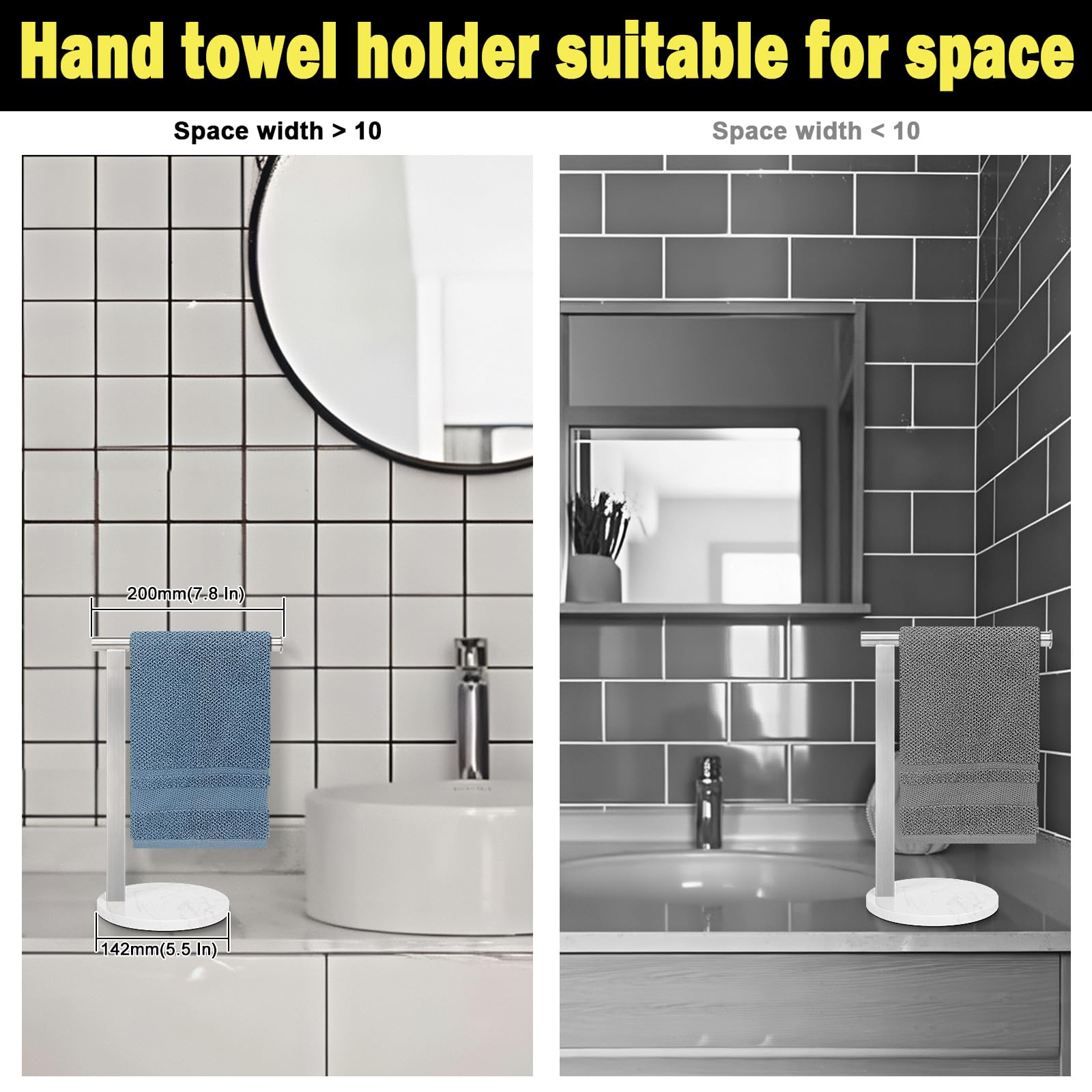 Premium SUS304 Stainless Steel L-Shaped Hand Towel Holder - Brushed Nickel Bathroom Towel Rack with Thickened Base for Countertop Vanity - Perfect for Modern Bathrooms, Kitchens & Spa Areas