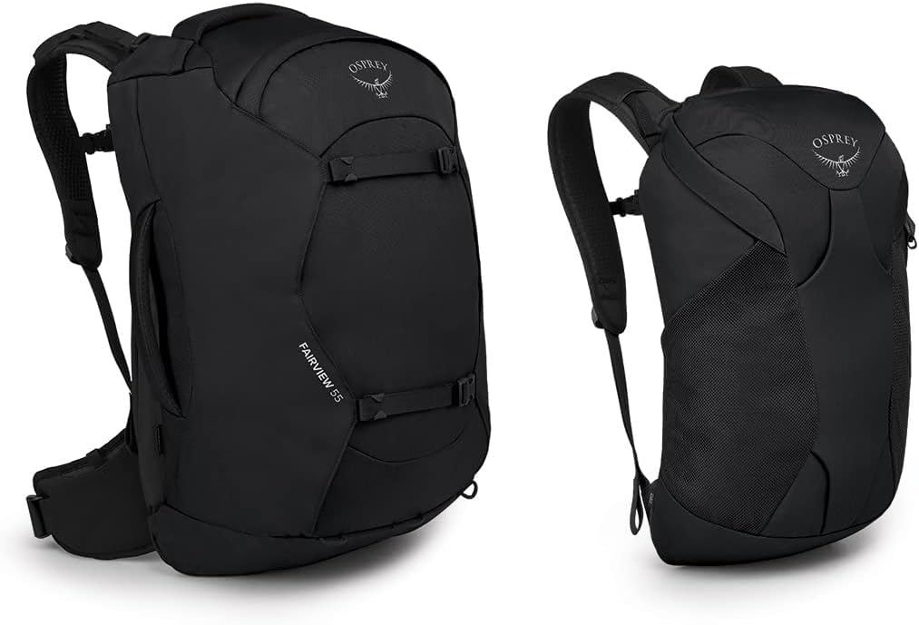 Osprey Fairview 55L Women's Travel Backpack - Lightweight Hiking Backpack for Women, Water-Resistant Carry-On Luggage with Padded Straps - Perfect for Camping, Air Travel & Outdoor Adventures (Black)