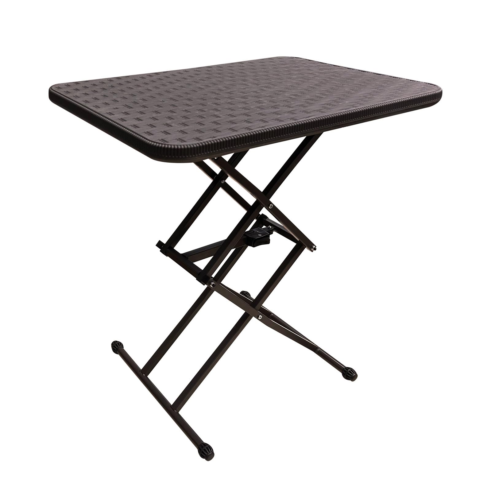 Adjustable Folding TV Tray Table - One-Hand Height Control, Portable Square Rattan Pattern Bedside & Camping Table for Indoor Outdoor Use - Perfect for Parties, Patio, Garden, Backyard, Picnics & Small Space Living