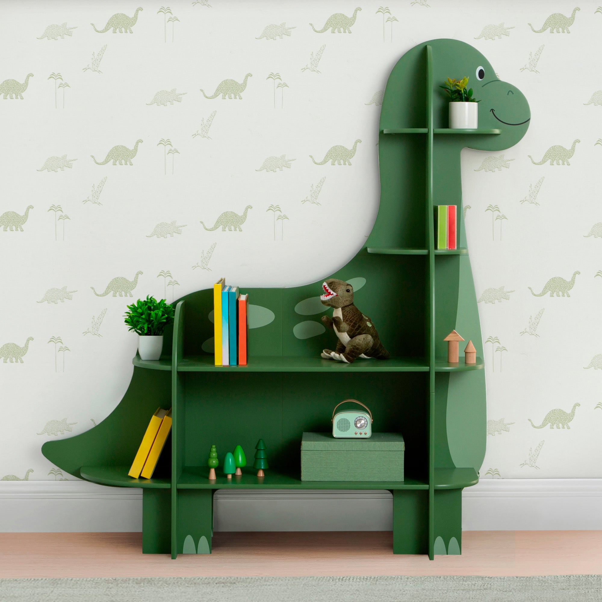 Dinosaur Themed Kids Bookcase - Fun & Educational Bookshelf for Children's Room, Playroom, or Classroom Decor