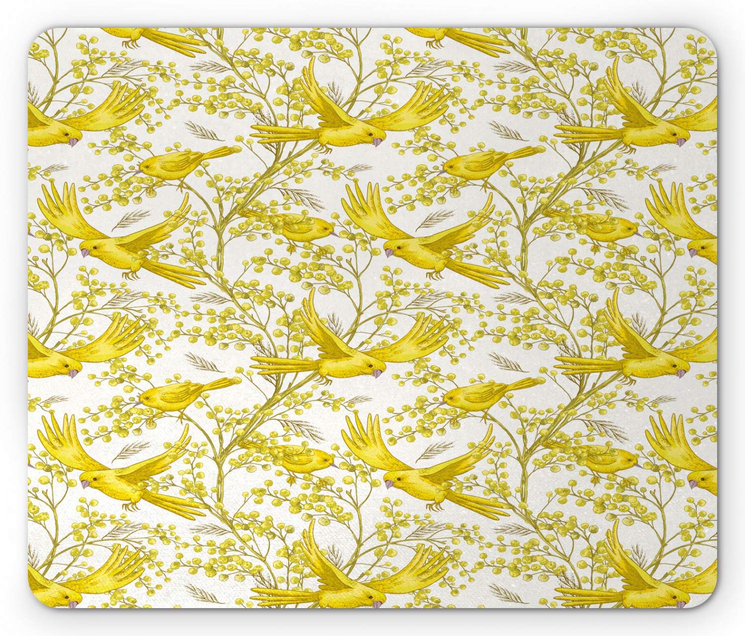 Ambesonne Spring Mouse Pad - Mimosa Flowers & Birds Design, Non-Slip Rubber for Office & Gaming