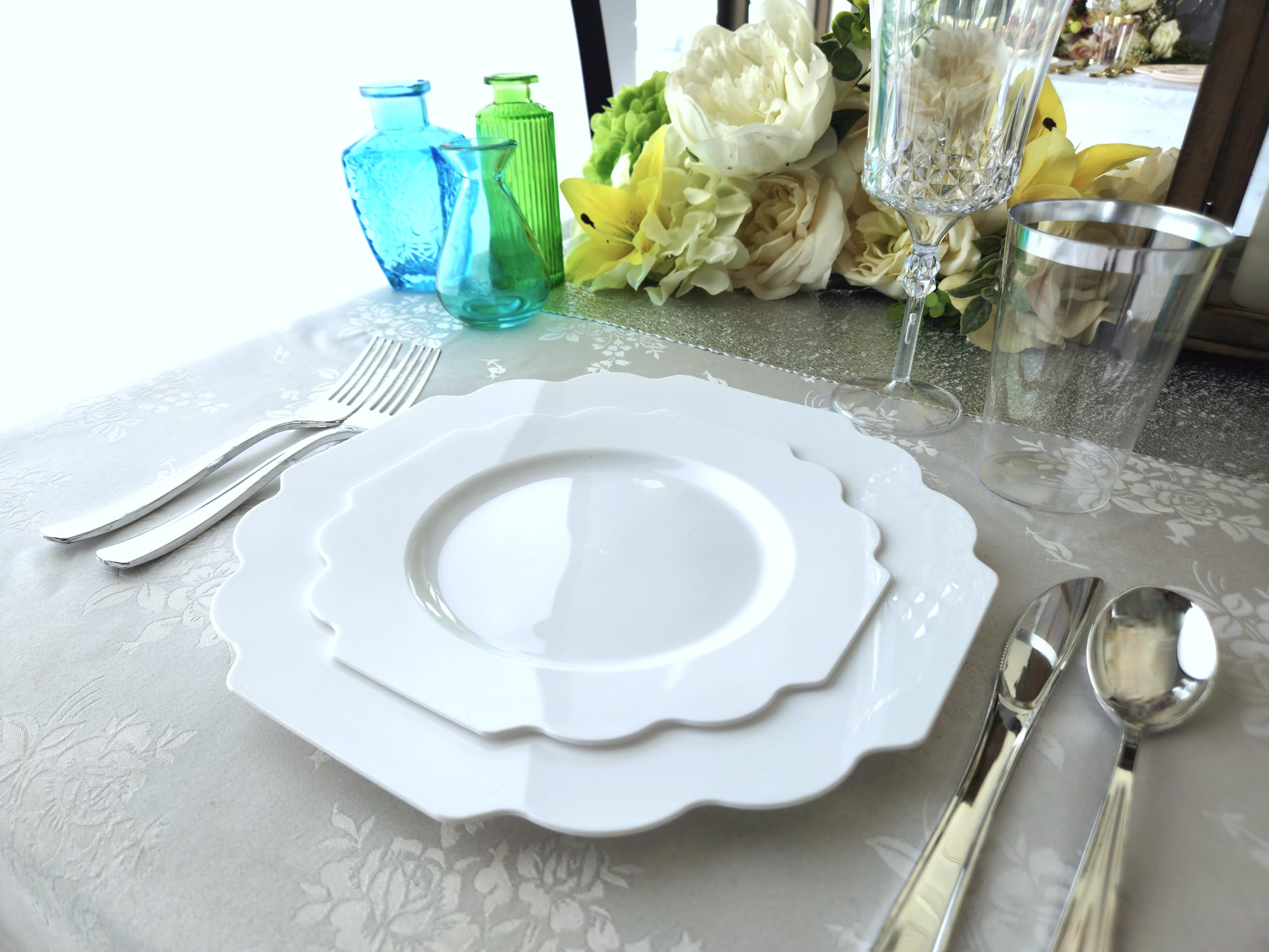 360-Piece Wedding Disposable Plastic Plate & Silverware Set (60 Guests) - 10.5