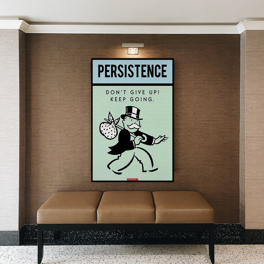 Alec Monopoly 'Persistence Don't Give Up' Playing Card Canvas Wall Art - Perfect for Game Room, Man Cave & Urban Home Decor